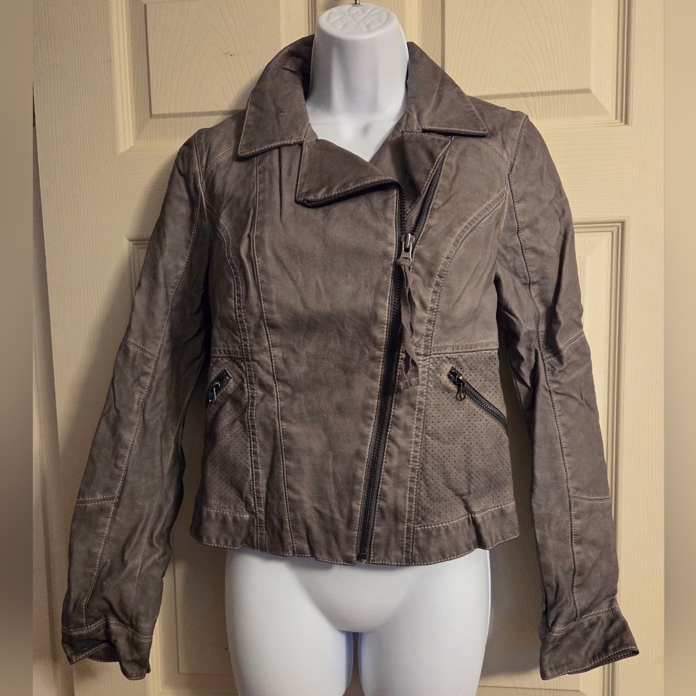Women's Anthropologie Hei Hei Gray Faux Leather Jacket Small